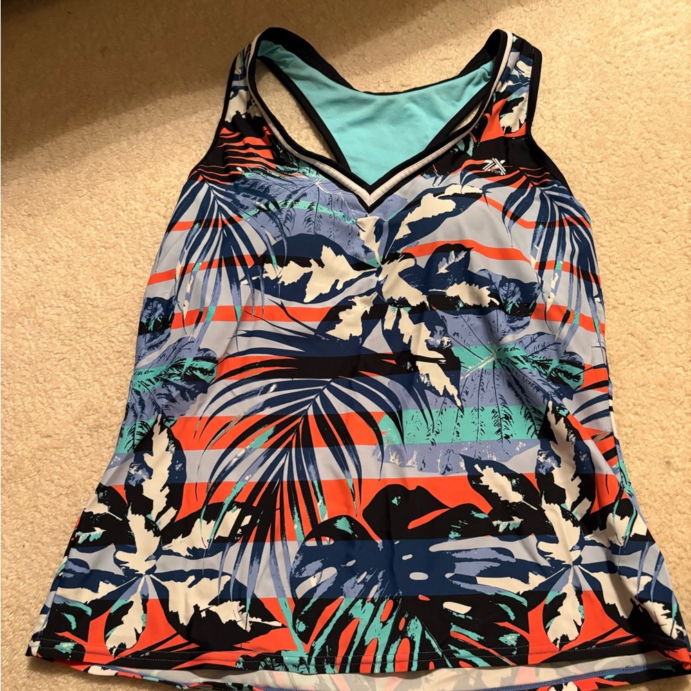 ZeroXposur Women's Tropical Print Swim Top - Blue, Red, Black